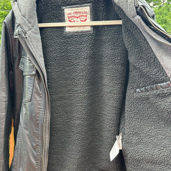Levi's Black Faux Leather Jacket with Hood - Picture 6 of 11